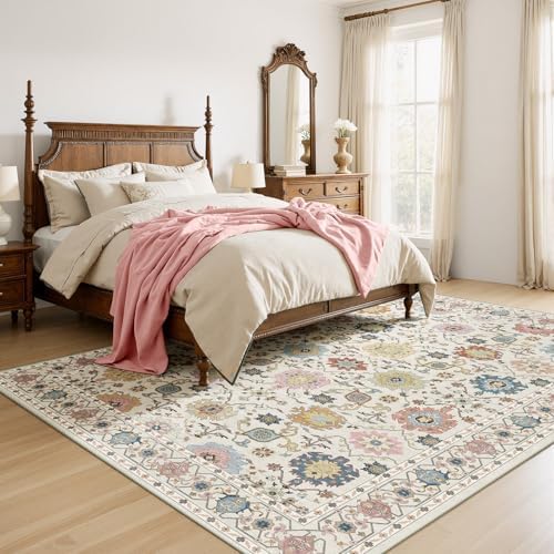 Amada Vintage Washable Area Rug,9'x12',Beige/Multi - Image 3