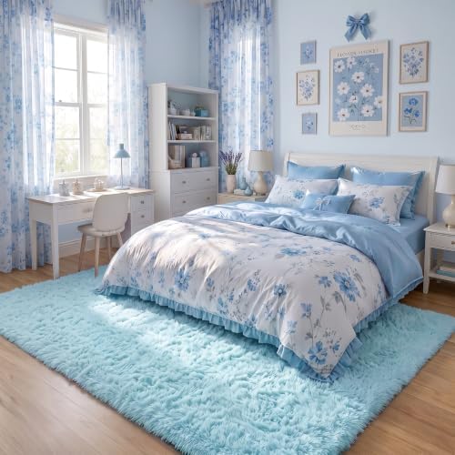 Amdrebio Light Blue Fluffy Big Rug 6x9 for Living Room Baby Kids Bedroom - Image 3