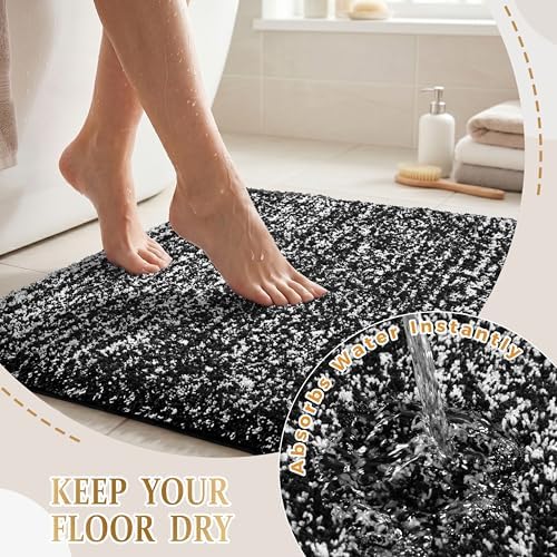Yimobra Black and White Bathroom Rugs Non Slip Washable, Ultra Soft and Water Absorbent Bath Mats, Plush Fluffy Shower Mat Outside, Microfiber Thick Matts for Bathroom Floor/Sink, 24x17 - Image 5