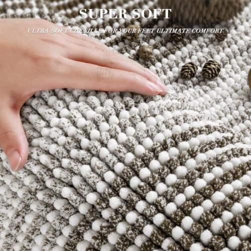 BSICPRO Bathroom Rugs Sets 2 Piece, Non Slip Striped Bath Mats, Latte - Image 2