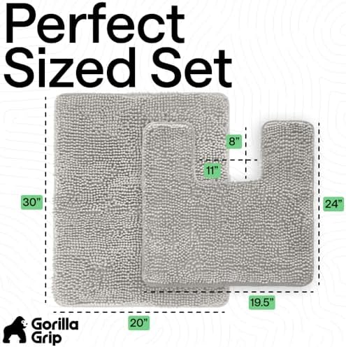 GORILLA GRIP Bathroom Area Rug Sets 2 Piece, Soft Chenille 30x20 Light Gray - Image 2