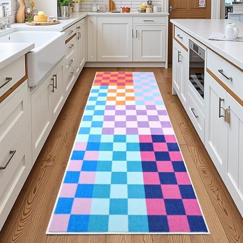 Terrug Multicolored Checkered Area Rug for Kitchen, 2x6 Runner Rugs by TerrugHomeDecor