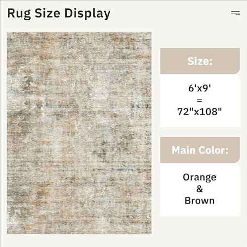 Soalmost Abstract Area Rug 6x9 for Living Room Washable Rugs Orange/Brown - Image 5