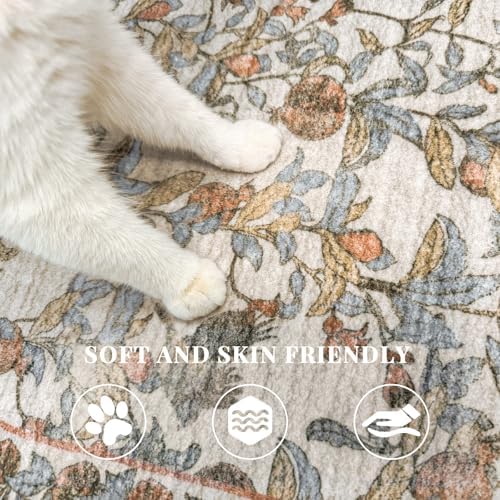 jinchan 6x9 Floral Vintage Washable Large Area Rug, Orange - Image 6