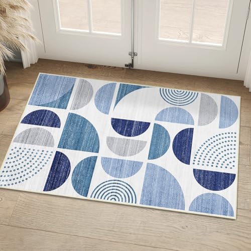 MUJOO Blue Small Rug Washable,2x3 Area Rugs Non Slip Modern Abstract by MUJOO