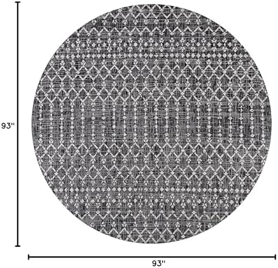 JONATHAN Y Moroccan Geometric Indoor Outdoor Round Area Rug 8 Ft Black/Gray, Ourika Textured Weave for Backyard, Patio, Porch, Easy-Cleaning, High Traffic, Pet-Friendly, Non-Shedding (SMB108F-8R) - Image 2