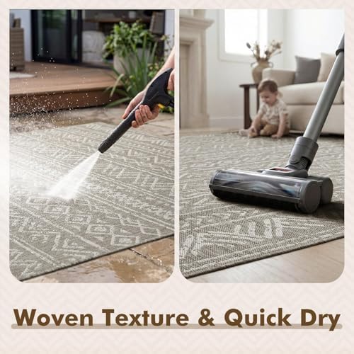 MontVoo-Outdoor Rug-Patio Rug 4x6 Polypropylene Indoor Outdoor Rugs Outdoor Carpet for Patio Deck Balcony Porch, Textured Weave, Durable for High Traffic, Fade-Resistant, Boho Farmhouse Silver Grey - Image 5
