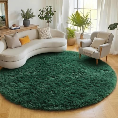 ONASAR Dark Green Round Area Rugs 6ft, Ultra Soft Bedroom Circle Rug for Kids Girls Teen Room, Furry Plush Shaggy Carpet Floor Mat for Baby Nursery Living Room Playroom Dorm Home Decor by ONASAR