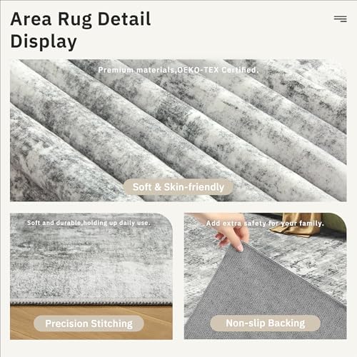 Soalmost Abstract Area Rug 6x9 for Living Room Washable Rugs Gray/White - Image 6