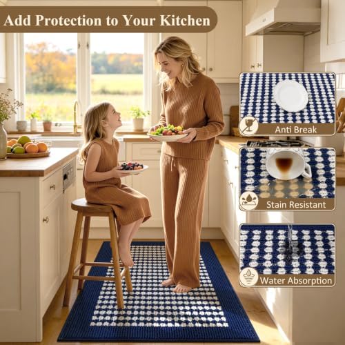 Ileading Kitchen Mat Sets 3 Piece Washable Navy Kitchen Floor Runner Rugs - Image 2