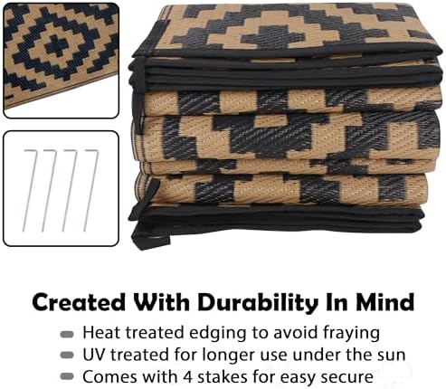 SAND MINE Reversible Mats, Plastic Straw Rug, Modern Area Rug, Large Floor Mat and Rug for Outdoors, RV, Patio, Backyard, Deck, Picnic, Beach, Trailer, Camping, Black & Brown, 8' x 10' - Image 4