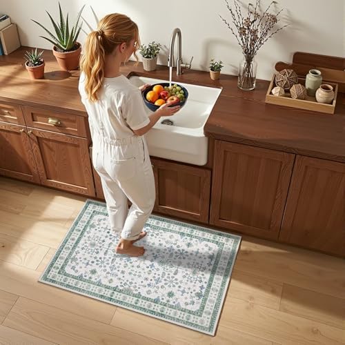 GarveeHome Small Sage Green Entryway Rug 2x3 Washable Non Slip Vintage Rug - Image 2