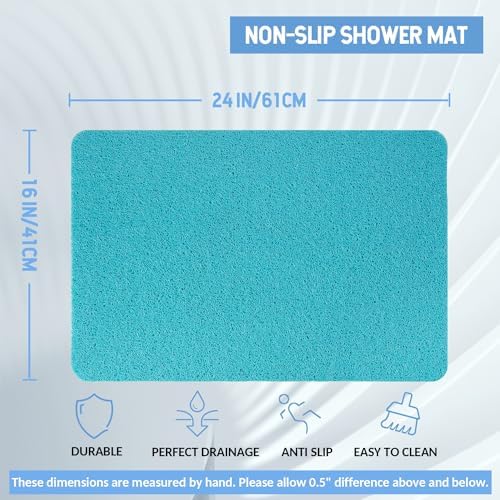 Hargiis Non-Slip Bathtub Mat, Anti Slip Shower Mat, Fast Drying Bathtub Mats, Foot Scrubber Mat, Anti Slip Mat for Tub, Floor, Bathroom, Kitchen, Home, Hotel (Turquoise Blue 24"×16") - Image 2