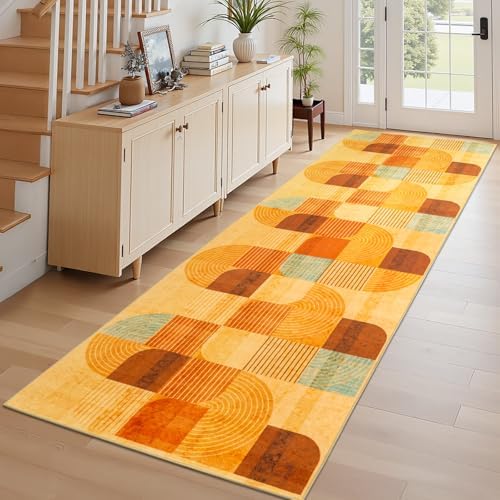 Washable Hallway Runner Rug, Non Slip Kitchen Rugs, Orange 3x10 Ft - Image 3