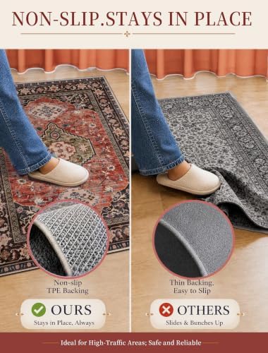Tangsoo Oriental 3x5 Washable Area Rugs, Terracotta Non Slip Accent Rug - Image 5