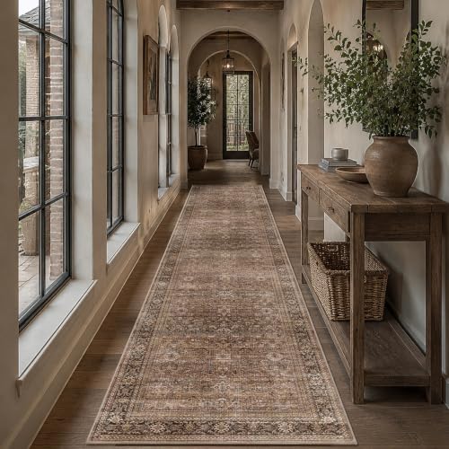 Schweek 2.6x10 Runner Rug Washable Non-Slip Hallway Rugs for Kitchen Brown by Schweek