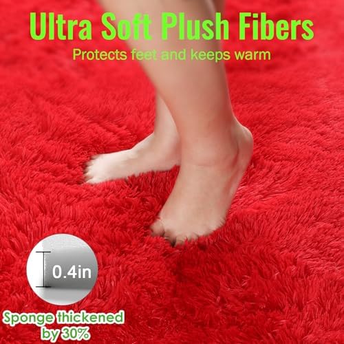 PAGISOFE Red Round Rugs for Livingroom, Circle Rugs 5x5 Feet, Ultra Soft Children Rugs for Boys/girls Bedroom, Fluffy Carpets, Shaggy Rugs, Small Teepee Furry Mat, Comfy Reading Rug, Circular Rug - Image 5