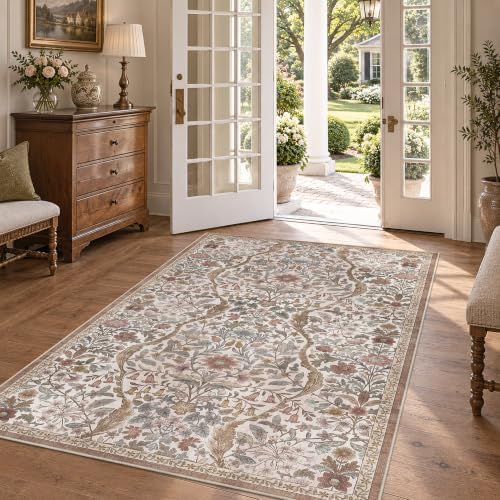 3x5 Throw Rug Floral Print Area Rug Soft Low Pile for Entryway by NakedCloud