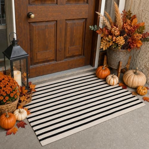 KIMODE Front Door Mat Outdoor Black White Fall Porch Rug Doormats by Collive