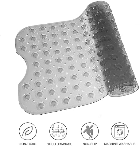 TEESHLY Bathtub Mats for Shower Tub, Extra Long Non-Slip 39 x 16 Inch Bath Mat with Drain Holes and Suction Cups, BathMat for Bathroom with Machine Washable (Clear Grey) - Image 5