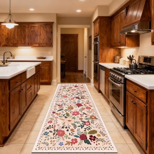 Washable 2' x 6' Runners for Hallways Soft Carpet (Beige Red) - Image 4