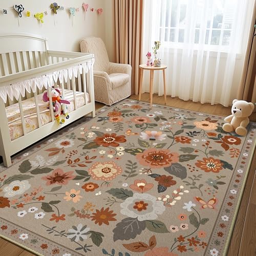 RELEANY Floral Washable 9x12 Area Rugs Brown/Brick - Image 6