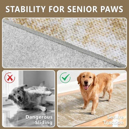 Washable Carpet Runners for Hallway 8ft-Non Slip Floor Runners for Dogs, Abstract Hallway Runner Rug with ‌Silicone Backing, Stain Resistant Rug for Indoor High Traffic,2.6x8,Beige/Yellow - Image 6