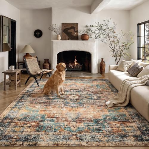 GarveeHome 10x13 Washable Vintage Rug for Living Room Green&Brown by GarveeHome