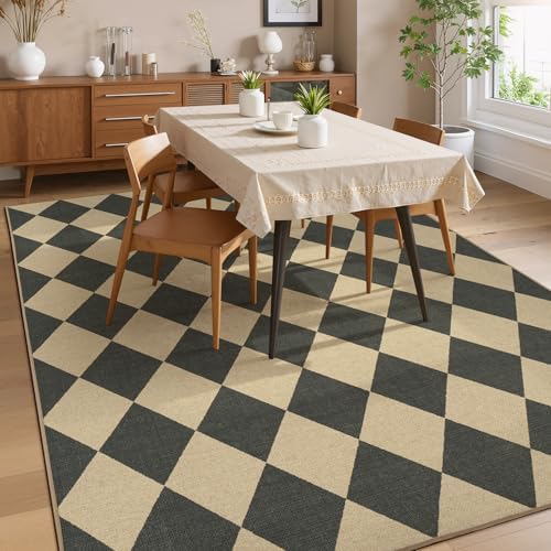 Lessymo Checkered Outdoor Rugs 6x9, Washable Easy Jute Patio Rug - Image 6