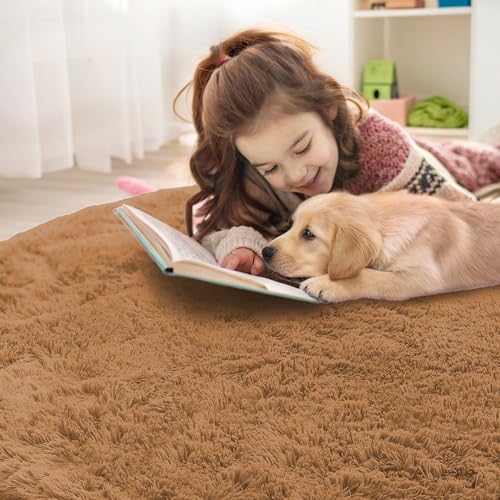 OLANLY Khaki Round Rugs for Bedroom - Machine Washable, 8 ft Circle Area Rugs for Living Room, Soft and Fluffy Shaggy Carpet for Teen Girl and Boys, Nursery Rooms, Dorms, Home Decor Aesthetic - Image 5