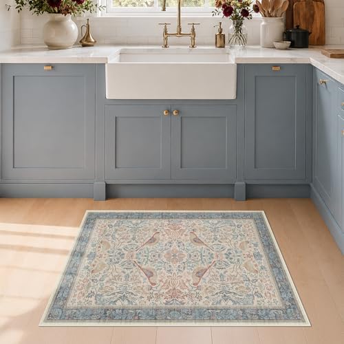 Hazo Haus Washable Red Blue 2x3 Entry Rug Front Door Indoor, Boho Cottagecore Kitchen Floor Rug, Non-Slip & Stain Resistant, Vintage Elegant Farmhouse Floral Décor - Image 3