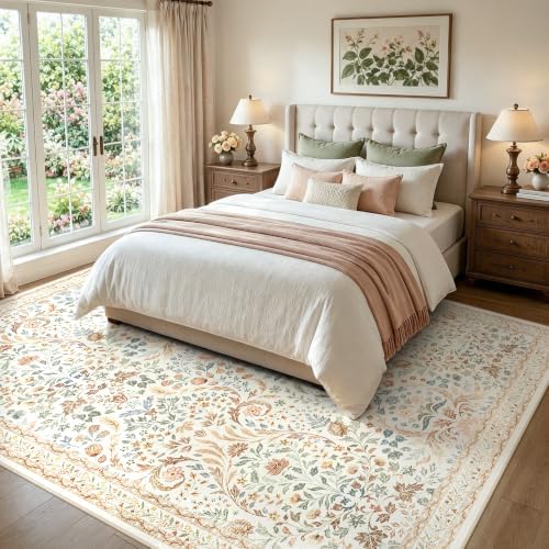 Tosuoka 8x10 Area Rugs Washable Vintage Floral Boho Beige Living Room Rug - Image 3