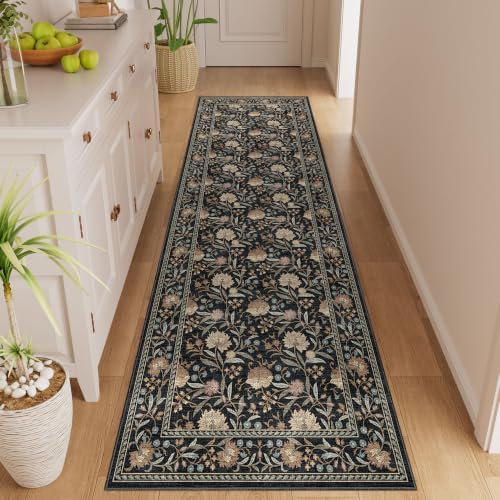 DUKINO 2x6 Runner Rug, Washable Vintage Floral Kitchen Rug, Black - Image 5