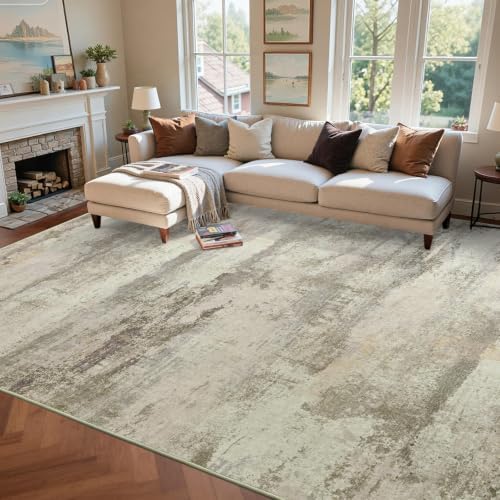 9x12 Ft Abstract Washable Area Rugs for Living Room Beige - Image 2