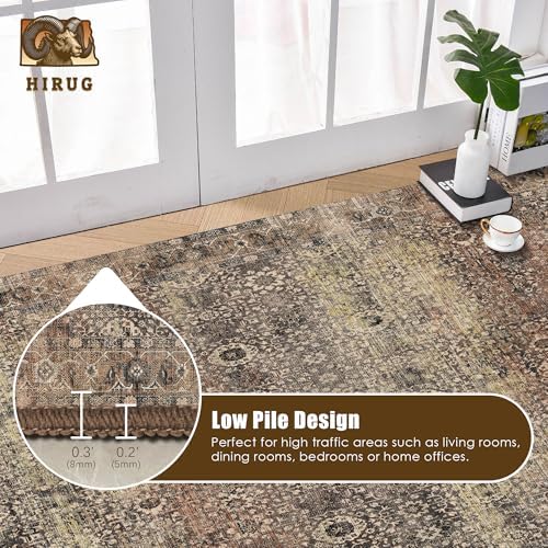Washable Area Rug 4' x 6' Vintage Traditional Persian Mat - Foldable Distressed Non-Slip Machine Washable Carpet for Living Room Bedroom Kitchen Home Decor - Umber and Slate - Image 5