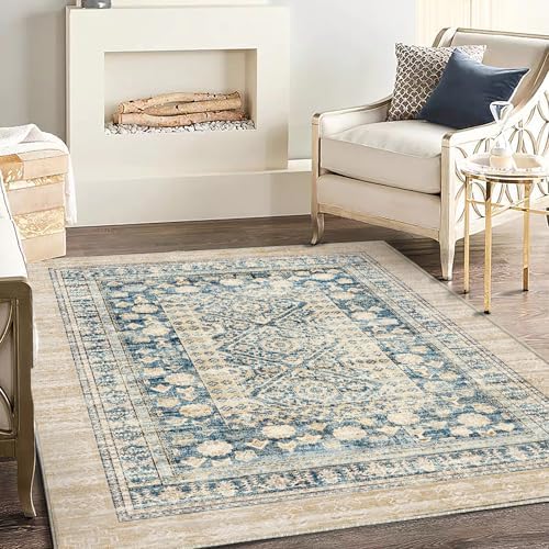 CHAMPLANT Washable Area Rug 3'x5' Vintage Traditional Floor Cover Foldable Thin Rugs Retro Kitchen Indoor Distressed Non Slip Carpet Floral Print Mat Bedroom Living Room - Image 2