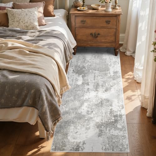 2x6 Ft Abstract Washable Runner Area Rugs for Hallway Light Grey - Image 3