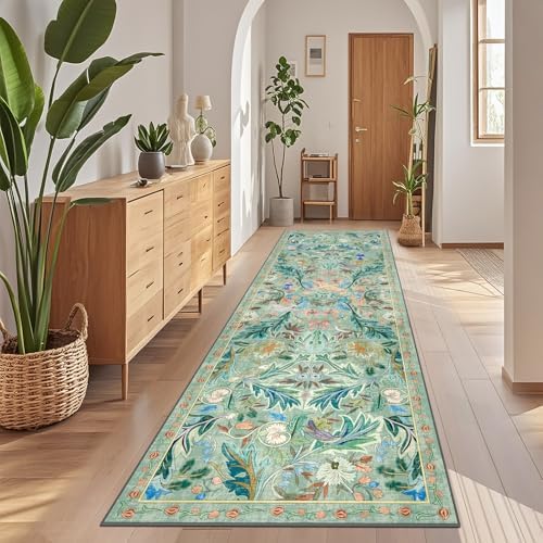 nesrt 2.6'x 8' Bird Runners for Hallway Kitchen Rug Non Slip, Long Washable Boho Jungle Runner Rugs, Soft Floral Botanical Carpet Runner for Hall, Laundry, Bedroom, Bathroom (Light Green) - Image 4