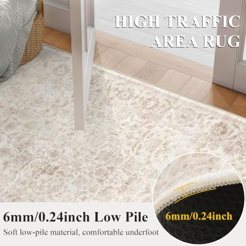 Washable 6x9 Bedroom Non-Slip Area Rug Vintage Beige Large Carpet - Image 6