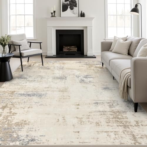 10x12 Area Rug Living Room: Modern Washable Soft Carpet Beige Brown by FXRHLP