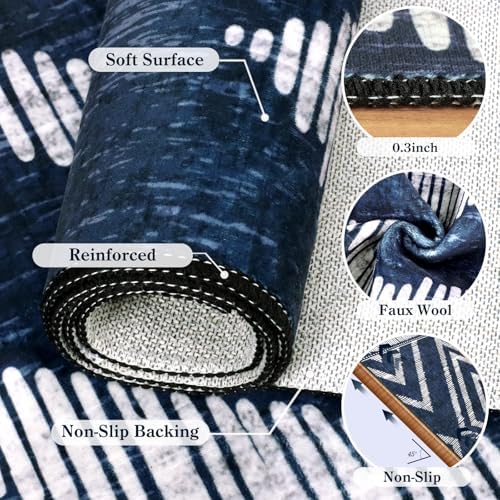 2x10Ft Boho Hallway Rug Runners Non Slip, Navy Blue Geometric Washable Kitchen Runner Rugs, Soft Thin Modern Farmhouse Entrance Floor Carpets for Entryway Doorway Bedroom Home Decor - Image 6