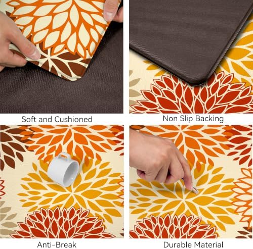Orange Fall Kitchen Mats for Floor, Cushioned Anti Fatigue Memory Foam Kitchen Rugs Set of 2, Non Slip Waterproof Kitchen Runner Floor Mat, Comfort Standing Mat for Sink, Laundry, Autumn Home Decor - Image 5