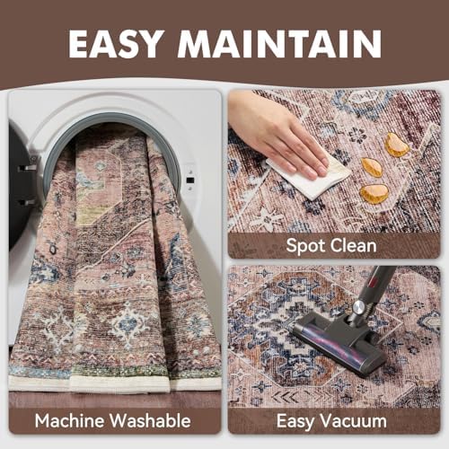 2x6 ft Bedroom Runner Rugs for Hallways Non Slip Hallway Runner Rugs Washable Kitchen Runners Rug Entryway Laundry Room Rug Dresser Runners Long Pink Brown - Image 6