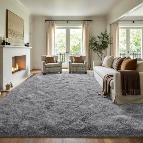 9x12 Extra Large Grey Fluffy Soft Area Rug Non-Slip for Living Room Bedroom - Image 3