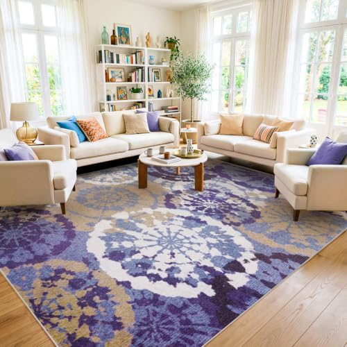 Boho Modern 5x7 Area Rug, Machine Washable Non-Slip Low-Pile Rugs - Image 7