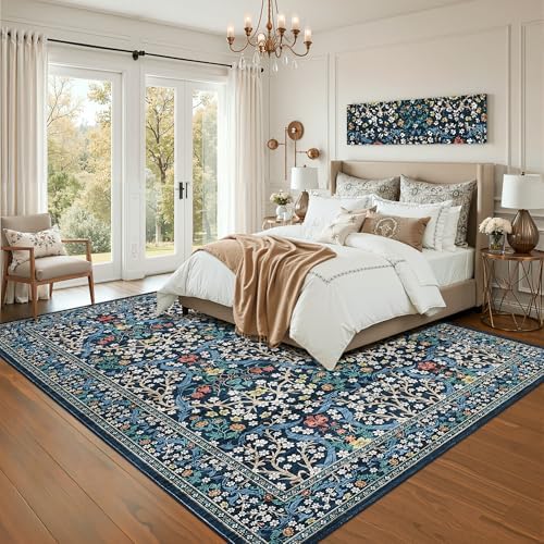 GarveeHome Blue Floral 5x7 Washable Area Rug for Living Room Bedroom - Image 3