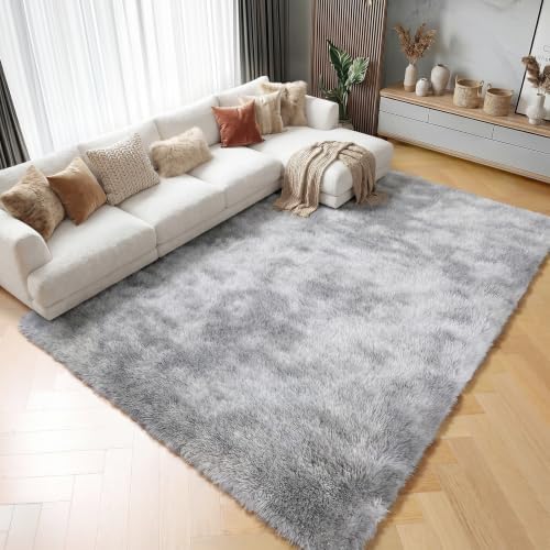 ONASAR 8x10 Area Rugs for Living Room, Tie-Dyed Light Grey Large Fluffy Shag Bedroom Rug, Soft Plush Thick Shaggy Big Floor Carpet for Kids Boy and Girls Teen Dorm Nursery Indoor Home Decor - Image 5