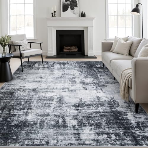 10x14 Area Rug Living Room: Modern Washable Soft Carpet Dark Black by FXRHLP