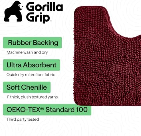 GORILLA GRIP Area Rug Sets and Oval Toilet Base, 3 Piece Burgundy - Image 3