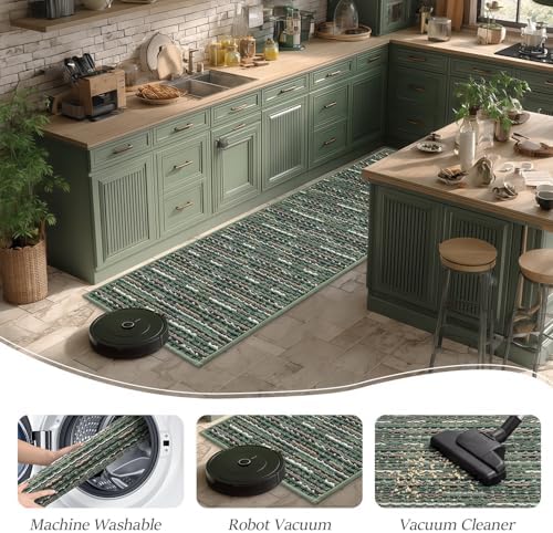 BSICPRO Kitchen Rugs Sets of 2, Non Slip Kitchen Mats for Floor, Green - Image 6